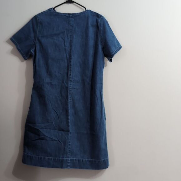 Jcrew blue cotton shift Denim V-neck dress size 6 with pockets - Picture 7 of 9